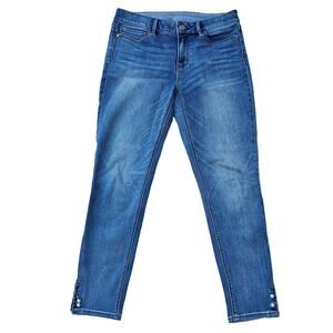 Size 6 Split Hem Jeans WHBM Crop Mid Rise Stretch Denim Skinny Pearl Accent
